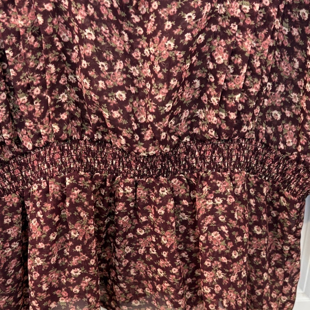 New York & Company Floral Blouse - Burgundy and Cream - Picture 4 of 5